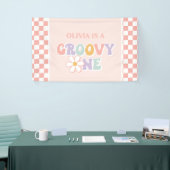 Een Groovy meisje roze Daisy Checker Spandoek (Beurs)
