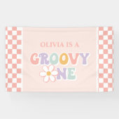 Een Groovy meisje roze Daisy Checker Spandoek (Horizontaal)