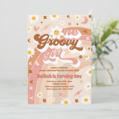 Eén groovy meisje vrede liefde feest regenboog ver kaart (Staand voorkant)