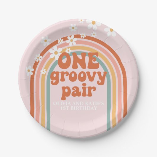 Een Groovy Pair Daisy regenboog 1e verjaardag Papieren Bordje (Voorkant)