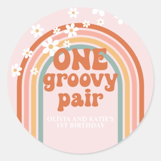 Een Groovy Pair Daisy regenboog 1e verjaardag Ronde Sticker (Voorkant)
