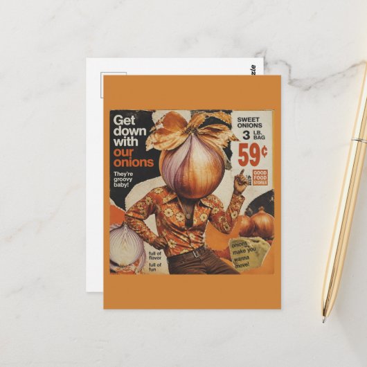 Een groovy retro dansende ui briefkaart (Voorkant / Achterkant in situ)