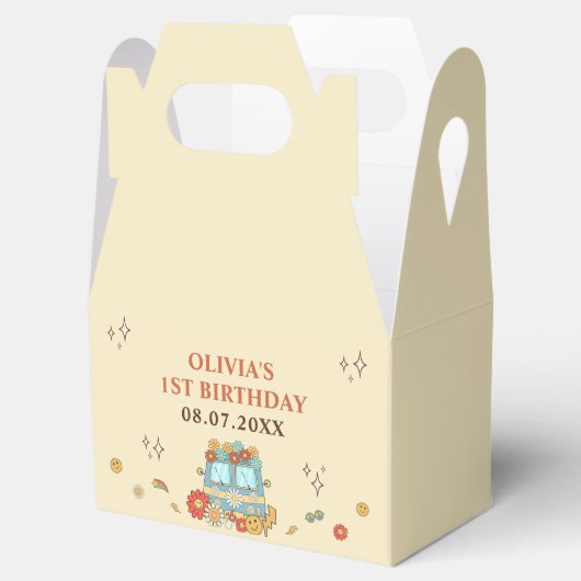 Een Groovy Retro Regenboog 1e Verjaardag Bedankdoosjes (Geopend)