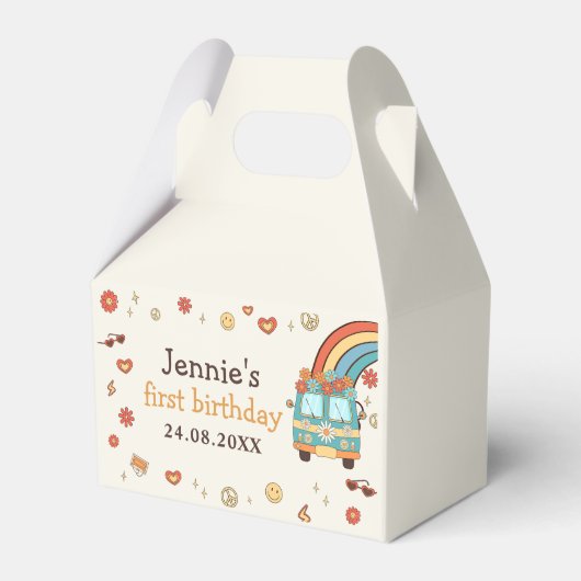 Een Groovy Retro Regenboog 1e Verjaardag Bedankdoosjes (Voorkant Zijde)