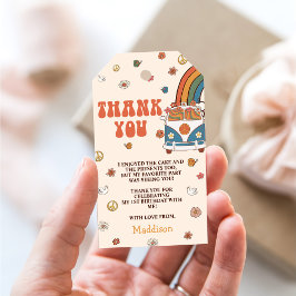 Een Groovy Retro Regenboog 1e Verjaardag Cadeaulabel