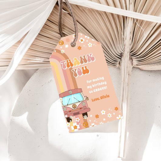 Een Groovy Retro Regenboog 1e Verjaardag Cadeaulabel