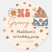 Een Groovy Retro Regenboog 1e Verjaardag Ronde Sticker (Voorkant)