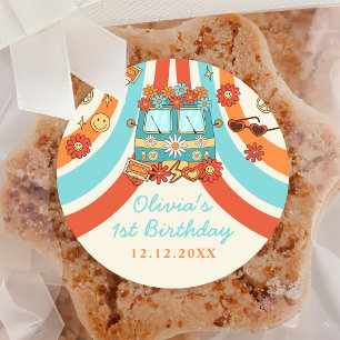 Een Groovy Retro Regenboog 1e Verjaardag Ronde Sticker