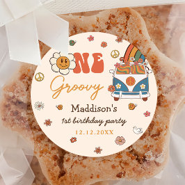 Een Groovy Retro Regenboog 1e Verjaardag Ronde Sticker