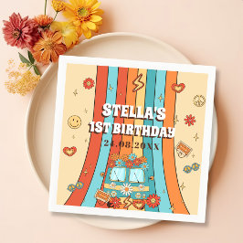 Een Groovy Retro Regenboog 1e Verjaardag Servet