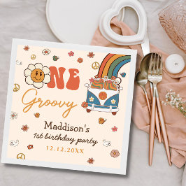 Een Groovy Retro Regenboog 1e Verjaardag Servet