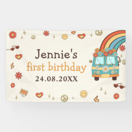 Een Groovy Retro Regenboog 1e Verjaardag Spandoek