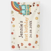 Een Groovy Retro Regenboog 1e Verjaardag Spandoek (Verticaal)