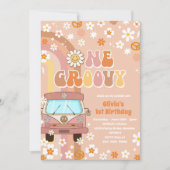 Een Groovy Retro Regenboog 1e Verjaardag Uitnodigi Kaart (Voorkant)
