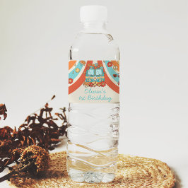 Een Groovy Retro Regenboog 1e Verjaardag Waterfles Etiket