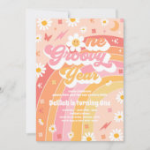 Eén Groovy Year Peace Love Party Rainbow Birthday Kaart (Voorkant)