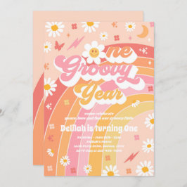 Eén Groovy Year Peace Love Party Rainbow Birthday Kaart