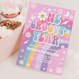 Eén Groovy Year Peace Love Party Rainbow Birthday Kaart