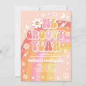 Eén Groovy Year Peace Love Party Rainbow Birthday Kaart (Voorkant)