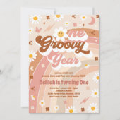 Eén Groovy Year Peace Love Party Rainbow Birthday Kaart (Voorkant)