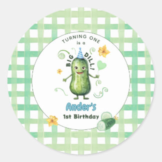 Een grote augurk eerste verjaardag blauw ronde sticker