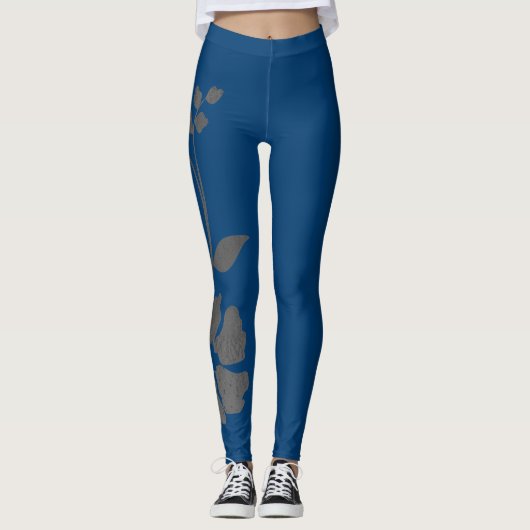 Een grote bloem - TARDIS blauw met grijs Leggings (Voorkant)