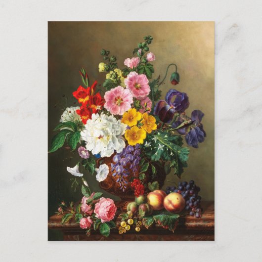 Een grote Bouquet van Bloemen met perziken en drui Briefkaart (Voorkant)