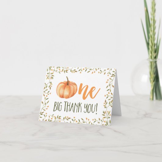 Een grote dank u pompoen 1e verjaardag Dank u Bedankkaart (Voorkant)