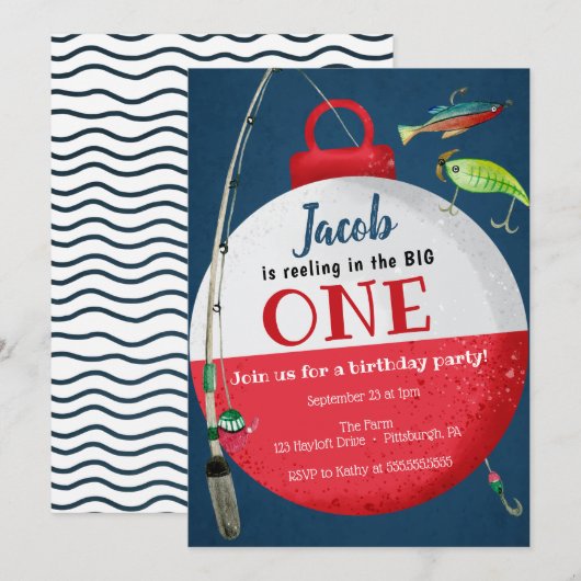 Een grote Geviste eerste verjaardag Kaart (Voorkant / Achterkant)