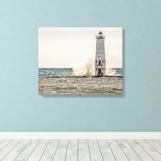 Een grote golf kruipt in het Frankfort-licht Canvas Afdruk (Insitu (Houten vloer))