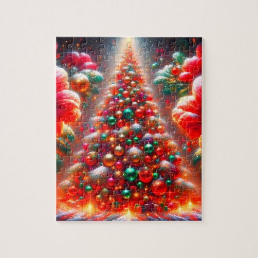 Een grote, heldere, uiterst versierde kerstboom legpuzzel (Verticaal)