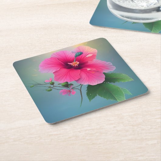 Eén grote hibiscus in volbloei kartonnen onderzetters (Schuin)