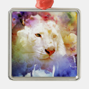 Een grote kat in een Floral Grunge Field Metalen Ornament