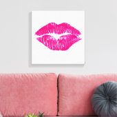 Een grote kus roze lippen moderne kunst aan de muu canvas afdruk (Insitu (Woonkamer))