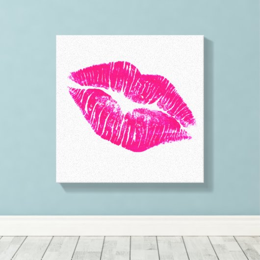 Een grote kus roze lips moderne canvas afdruk (Insitu (Houten vloer))