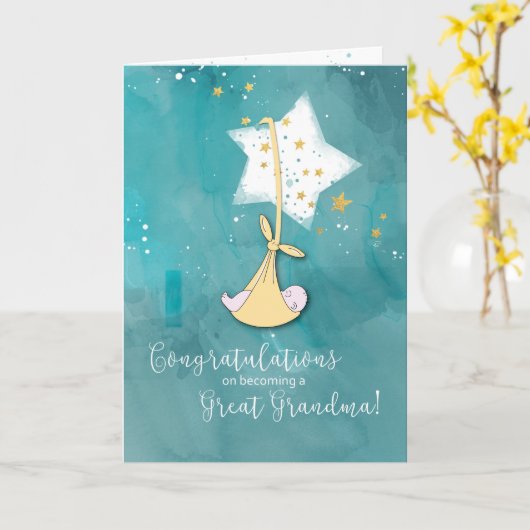 Een grote oma-congraten worden, Baby in sterren Kaart (Gele Bloem)