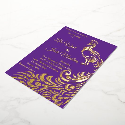 Een grote pauw bruiloft Folie uitnodiging (Gedraaid)