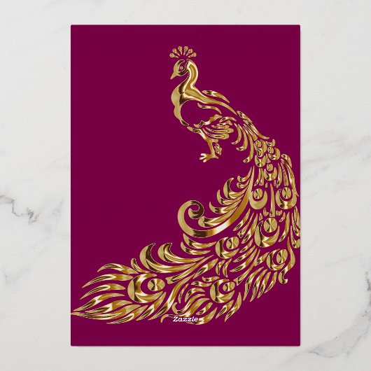 Een grote pauw bruiloft Folie uitnodiging (Achterkant)