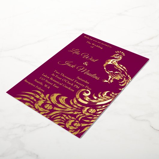 Een grote pauw bruiloft Folie uitnodiging (Gedraaid)