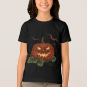 Een grote pompoen met gloeiende ogen en vleermuize Tri-Blend shirt (Voorkant)