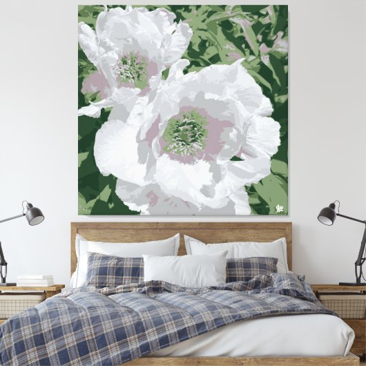 Een grote witte pioen op canvas. canvas afdruk (Insitu (Slaapkamer))