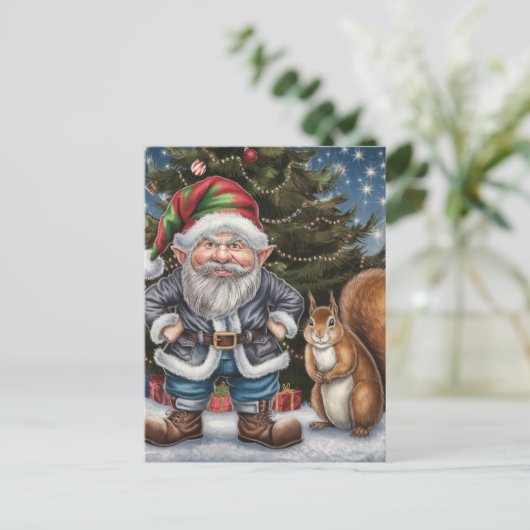 Een Grumpy Gnome en Eekhoorn Kerstmis Briefkaart (Staand voorkant)