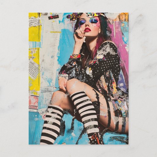 Een Grunge Mode dame Collage Briefkaart (Voorkant)