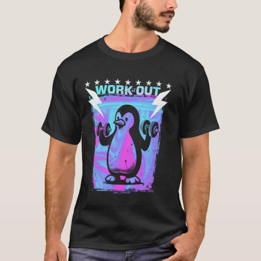 EEN GYM PENGUIN - WORKOUT OEFENING LEUKE VIBES T-SHIRT (Voorkant)