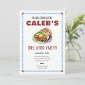 Een gyro party Griekse eerste verjaardag partij Kaart (Staand voorkant)