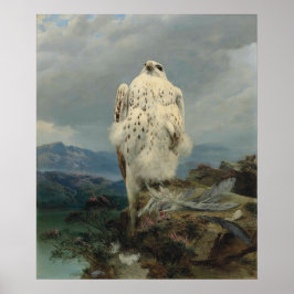 Een gyrovalk in een uitgebreid berglandschap poster