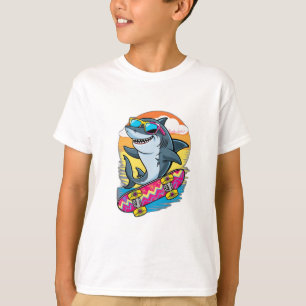 Een haai die een zonnebril draagt en op een skateb t-shirt