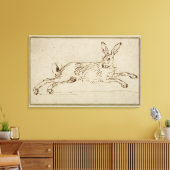 Een haas aan de gang, met gepantserde oren (pen &  canvas afdruk (Insitu (Woonkamer))