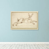 Een haas die loopt, met geprikte oren canvas afdruk (Insitu (Houten vloer))