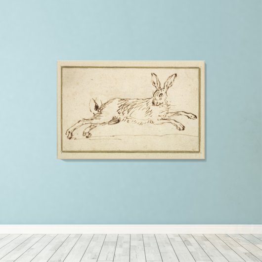 Een haas die loopt, met geprikte oren canvas afdruk (Insitu (Houten vloer))